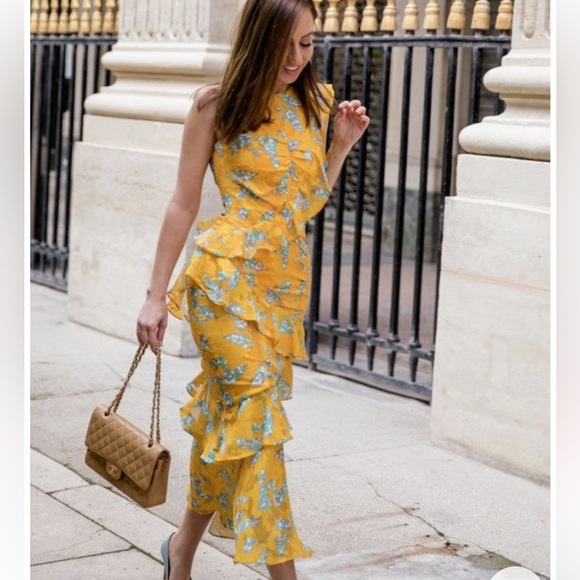 Three Floor Dresses & Skirts - Three Floor Yellow Floral Ruffle Dress Midi Maxi Party Summer Spring Easter 0